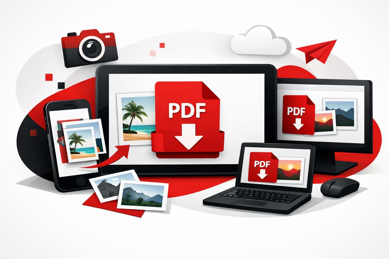 Different devices converting photos into a PDF