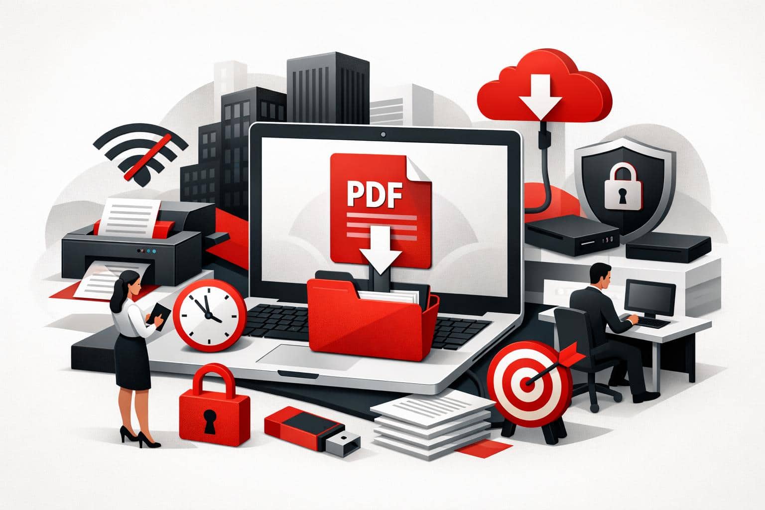 Offline PDF workflow on business laptop